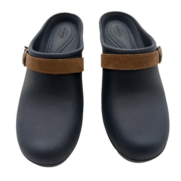 Crocs Sarah Clog Heeled Mule Shoe Women US 5 M EU 35.5 Blue Comfort Platform - Picture 3 of 8